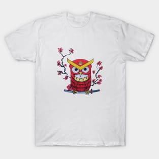 Cherry Blossom Samurai Owl T-Shirt